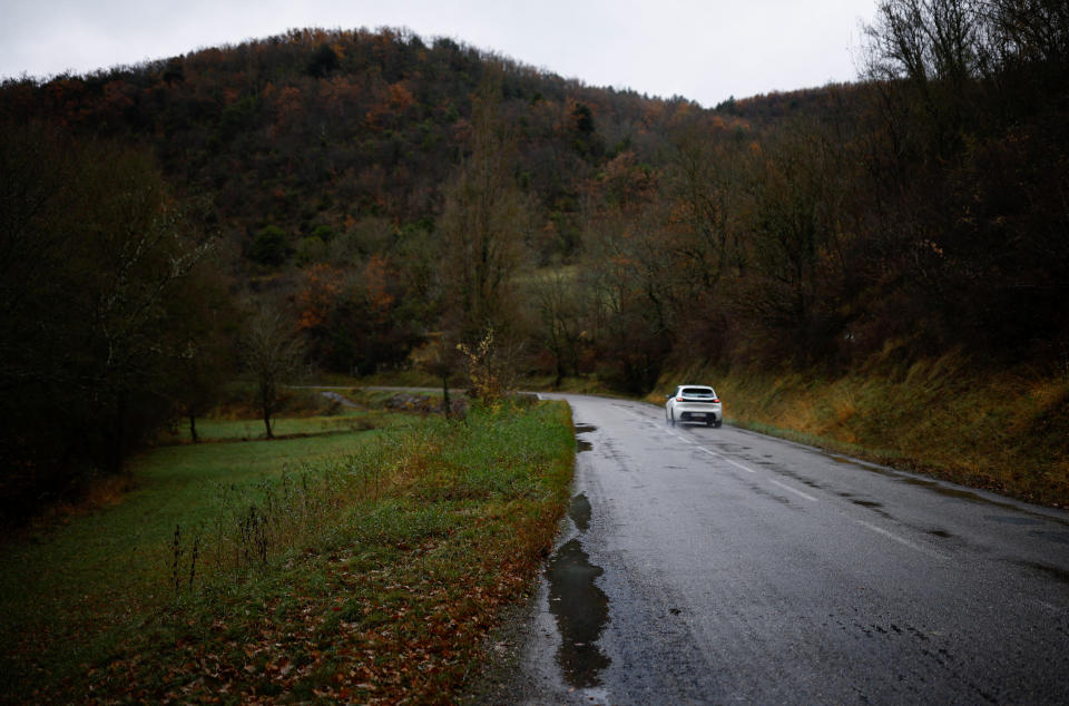 A view shows the D16 road where Alex Batty was picked up by Fabien Accidini in Chalabre, France. (Reuters)