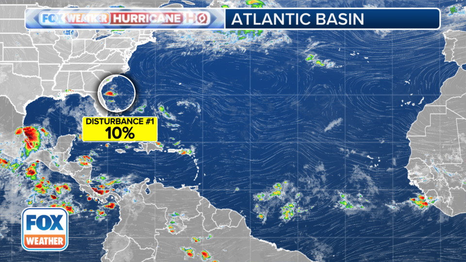 This graphic shows areas of concern for tropical development in the Atlantic Ocean on Wednesday, July 10, 2024.