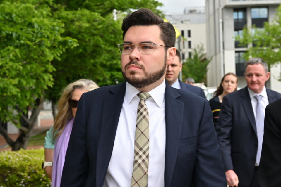 Former Liberal Party staffer Bruce Lehrmann arrives at the ACT Supreme Court in Canberra. Source: AAP