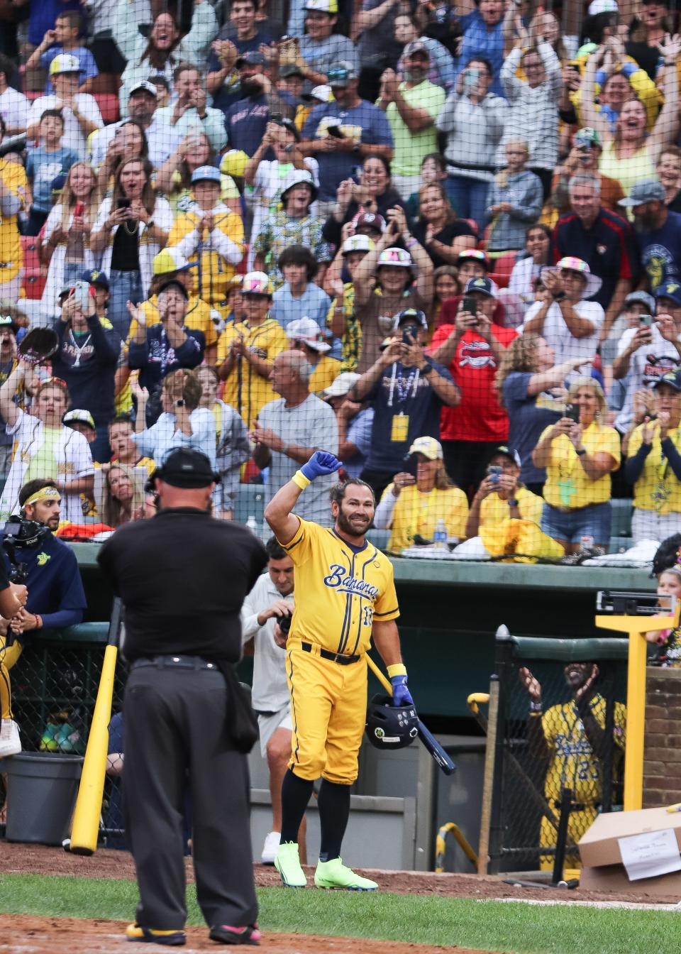 Red Sox great Johnny Damon went to bat as the Savannah Bananas visited Campanelli Stadium in Brockton on Wednesday, August 16, 2023.