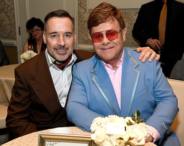 Kevork Djansezian/BAFTA LA/Getty David Furnish and Elton John