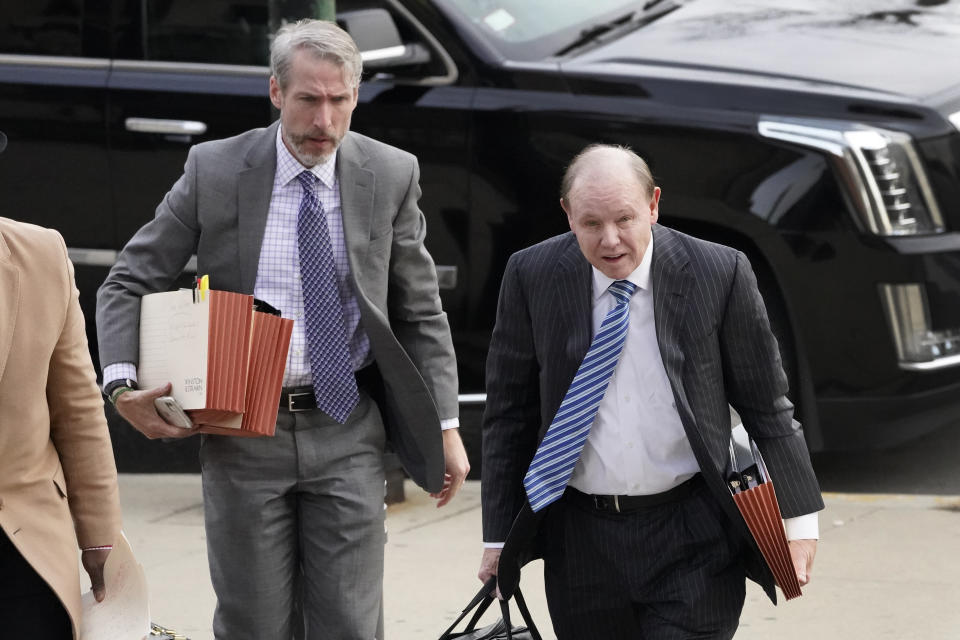 Special prosecutor Dan Webb arrives Tuesday, Dec. 7, 2021, at the Leighton Criminal Courthouse for day six of actor Jussie Smollett's trial in Chicago. Smollett is accused of lying to police when he reported he was the victim of a racist, anti-gay attack in downtown Chicago nearly three years ago, in Chicago. (AP Photo/Charles Rex Arbogast)