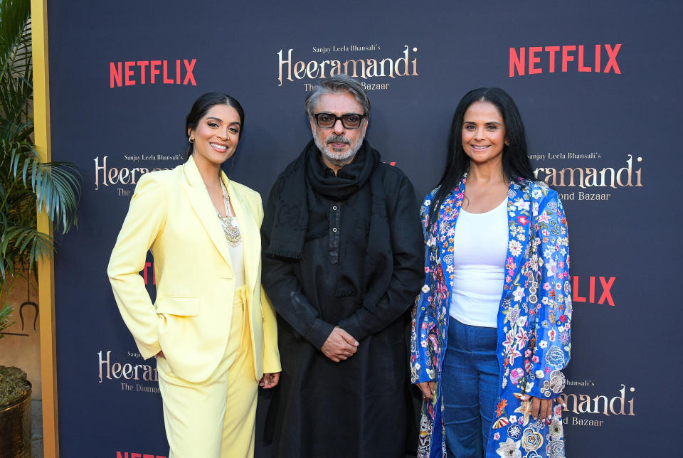 Lilly Singh, Sanjay Leela Bhansali and Bela Bajaria at a special screening of "Heeramandi: The Diamond Bazaar"