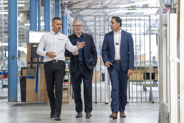 Sir Keir Starmer and Anas Sarwar touring a window factory in Whitburn, West Lothian