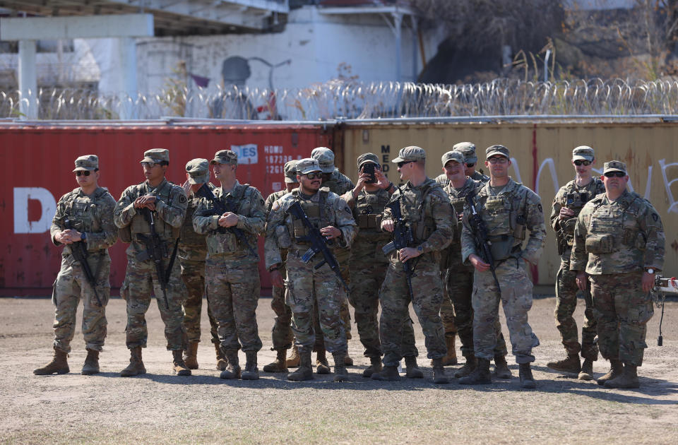 Members of the Texas National Guard are seen at the southern border on February 4, 2024, in Texas. / Credit: Lokman Vural Elibol/Anadolu via Getty Images