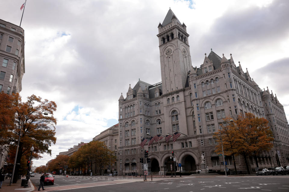 WASHINGTON, DC - NOVEMBER 15: The Trump International Hotel is shown November 15, 2021 in Washington, DC. The CGI Merchant Group investment fund has reportedly purchased the lease for the hotel for $375 million and is expected to remove the Trump name from the building. (Photo by Win McNamee/Getty Images)