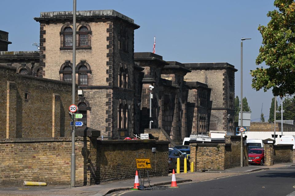 The stone walls of HM Prison Wandsworth are seen in the late summer sunshine in south London on September 7, 2023, a day after terror suspect, Daniel Abed Khalife escaped from the prison while awaiting trial. British authorities have issued an all-ports alert to track down a former soldier awaiting trial on terrorism charges, after he escaped from jail by clinging to the bottom of a delivery van. (Photo by JUSTIN TALLIS / AFP) (Photo by JUSTIN TALLIS/AFP via Getty Images)