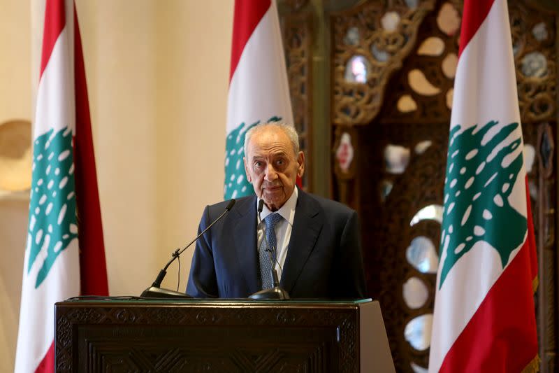 Lebanon's parliament speaker Nabih Berri holds news conference in Beirut