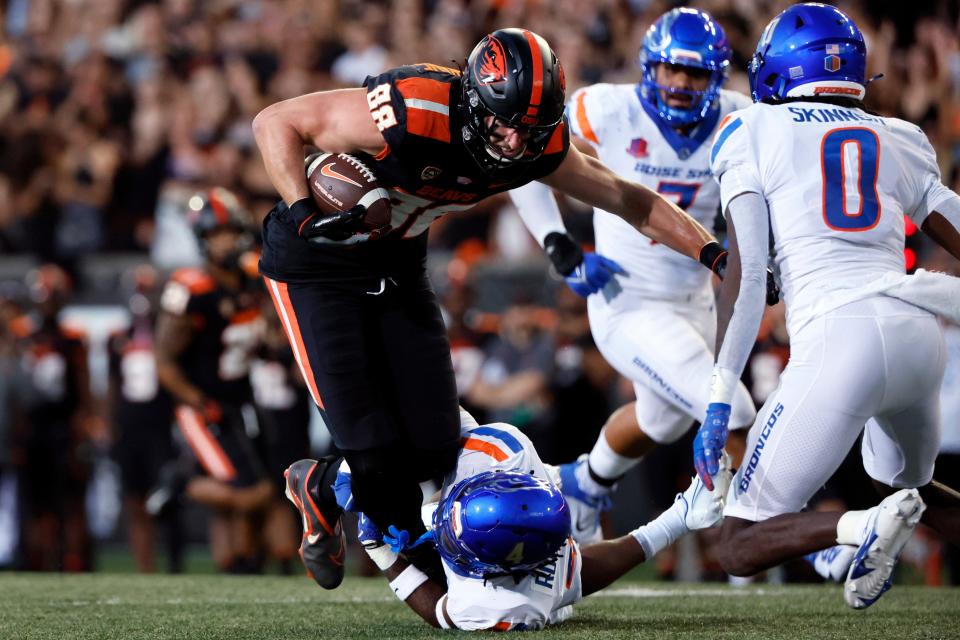 Oregon State tight end Luke Musgrave played in only 2 games last season, before suffering a season-ending injury. He is considered one of the top tight ends in the NFL draft.