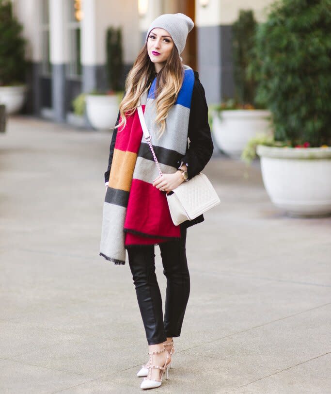 Blanket scarf draped halves