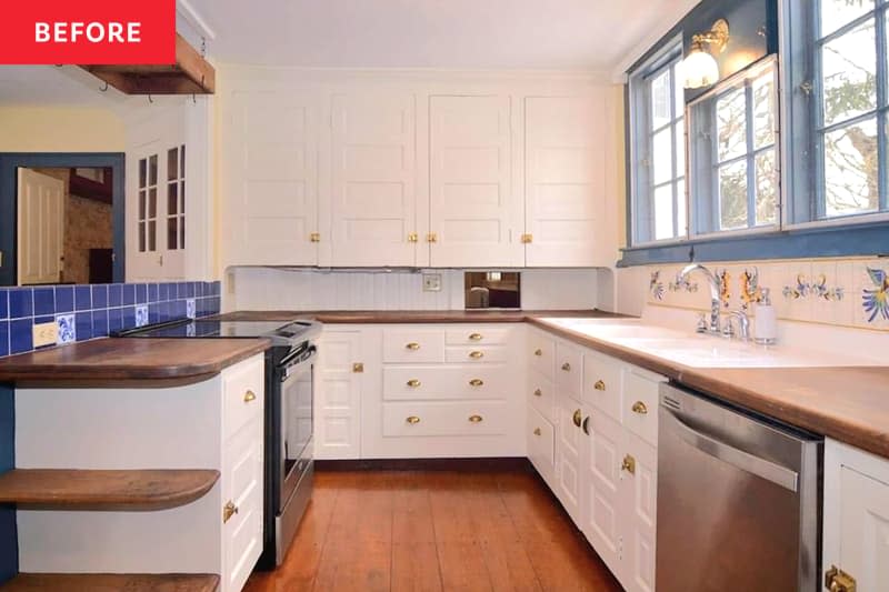 Kitchen with white cabinets before renovation