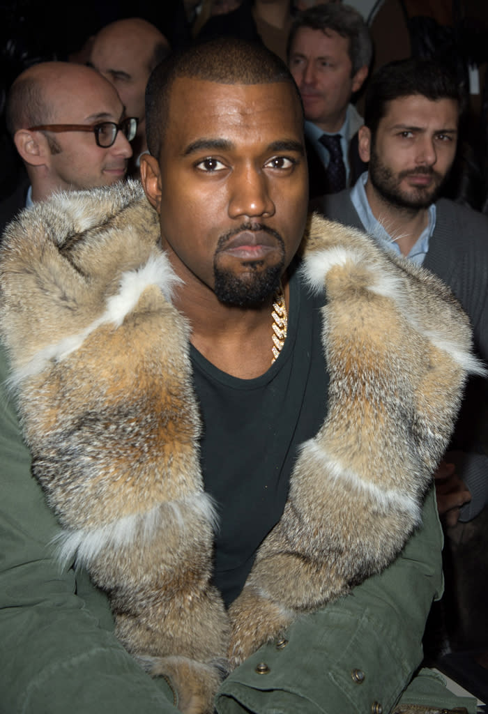 Dear Kanye, we certainly hope the carcass draped over your shoulders is faux. Why? Because real fur is never fashionable ... and neither are you for that matter. (1/17/2013)