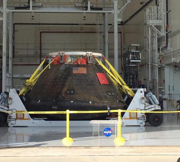 NASA's Orion space capsule back in Kennedy Space Center in Florida on Dec. 18, 2014, after its first test flight.