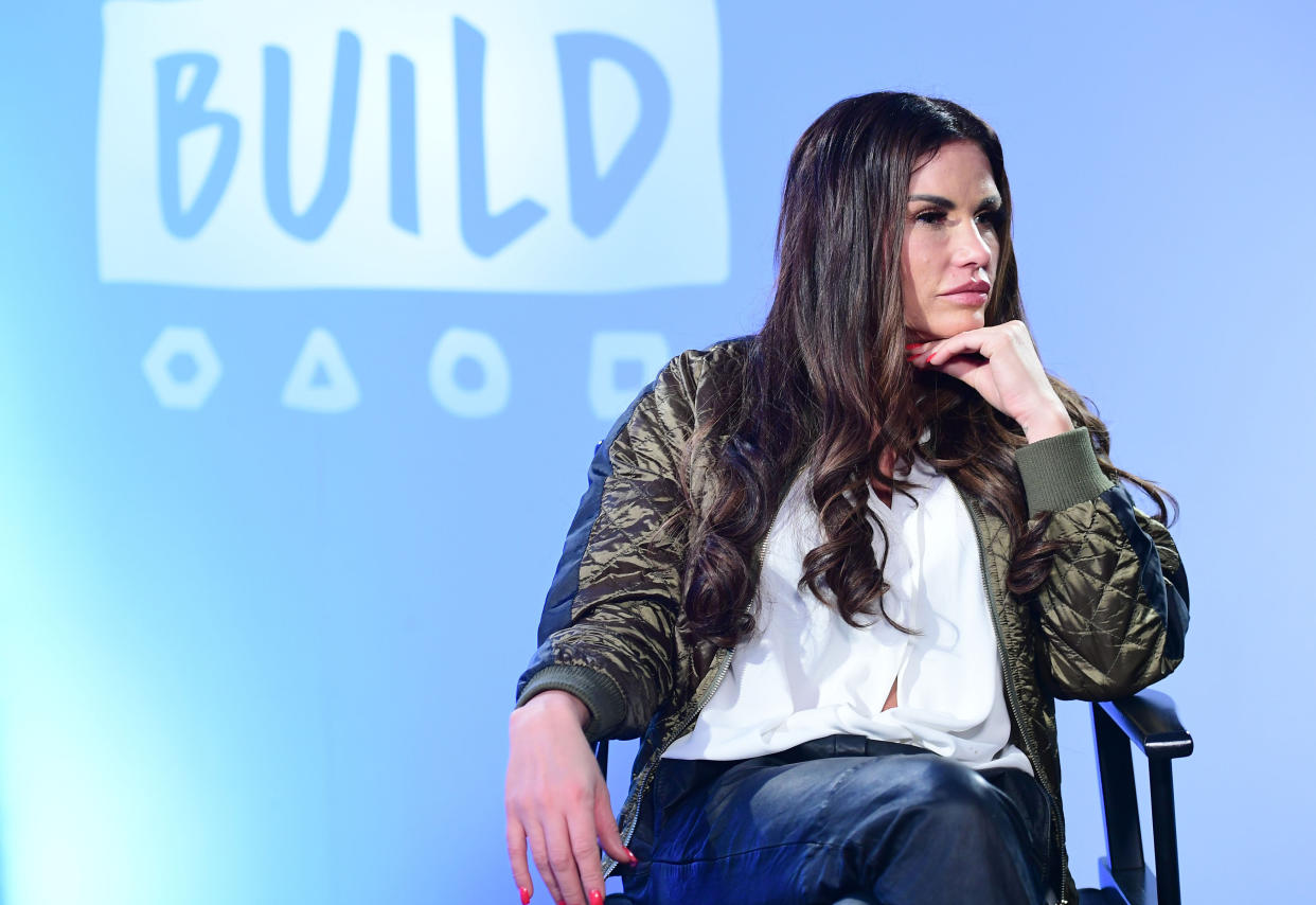 Katie Price joins BUILD for a live discussion at AOL's Capper Street Studio in London. (Photo by Ian West/PA Images via Getty Images)