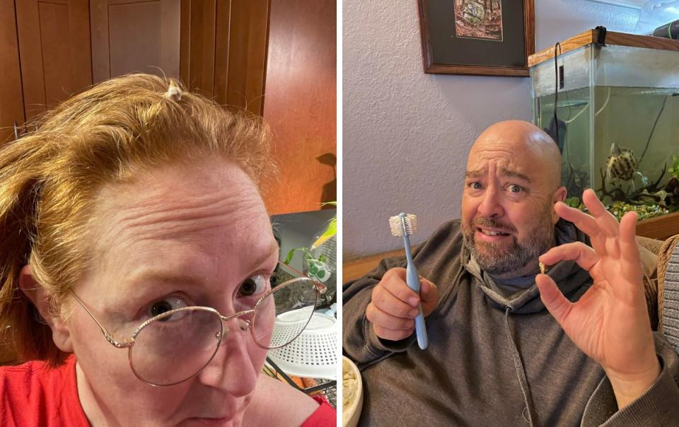 Molly Rodden and her husband pose with found human tooth