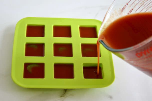 PHOTO: Bloody Mary cocktail poured into an ice cube tray to be frozen. (Just a Taste, Kelly Senyei)