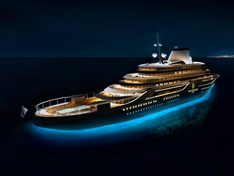 A rendering of the upcoming Four Seasons yacht-cruise ship