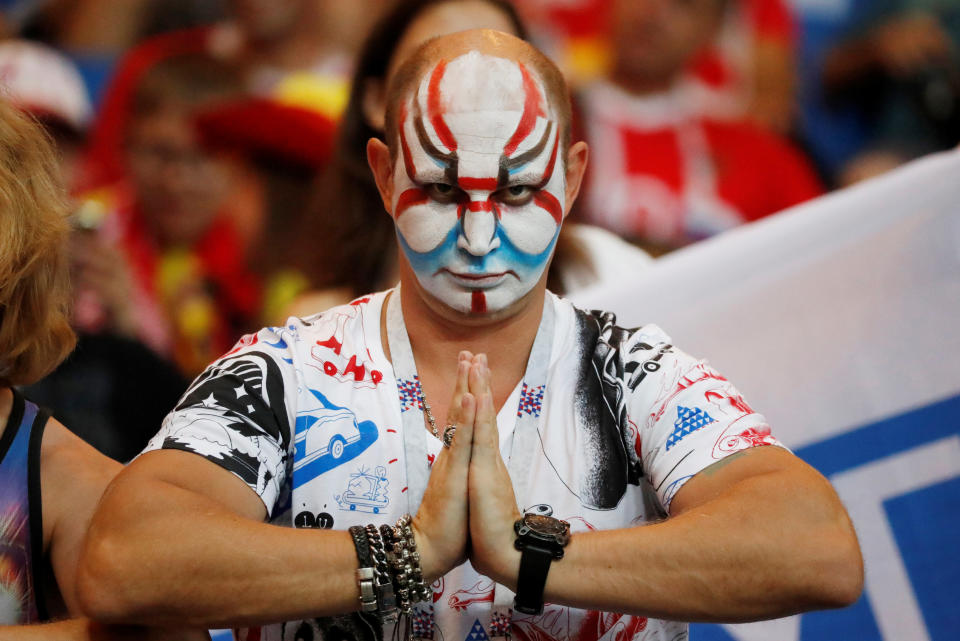 <p>Fan inside the stadium before the match REUTERS/Toru Hanai </p>