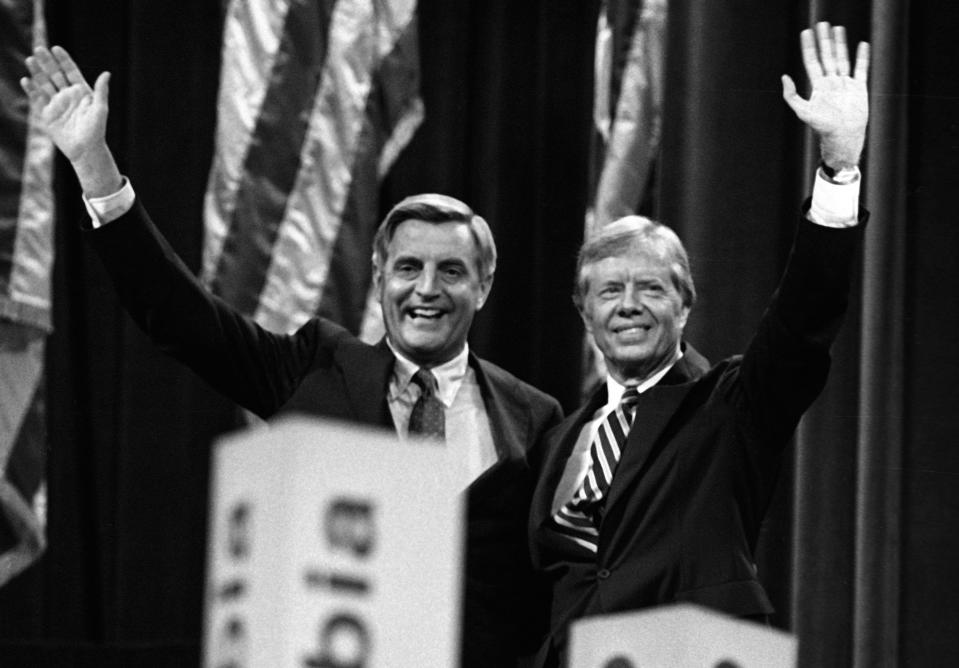 Walter Mondale and Jimmy Carter at the Democratic National Convention on August 14, 1980 at Madison Square Garden in New York City. / Credit: Ron Galella, Ltd./Ron Galella Collection via Getty Images