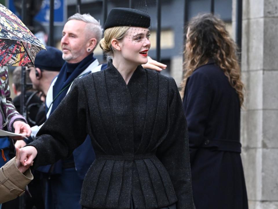 Elle Fanning attends a memorial service to honour and celebrate the life of Dame Vivienne Westwood at Southwark Cathedral (Getty Images)