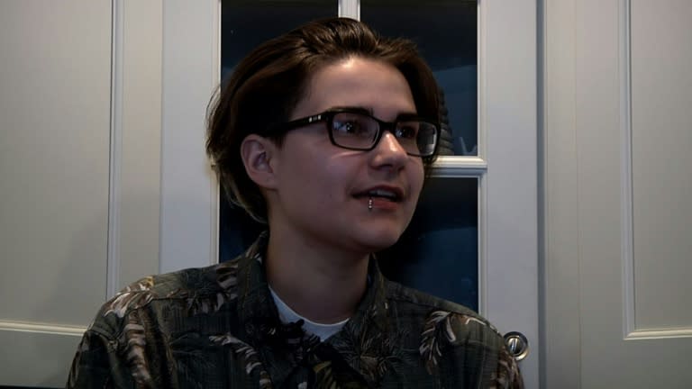 Arthur Brown, who is transgender -- born female but now identifying as male, speaks to reporters at his house in Chicago, Illinois on on May 17, 2016