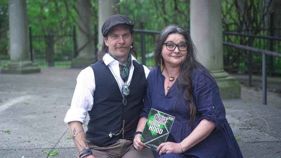 Philip J. Hickman and Mikelle Hickman-Romine with their script for the Actors’ Theatre of Columbus production of "Robin Hood."