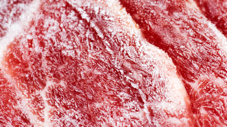 Steak with frost on surface
