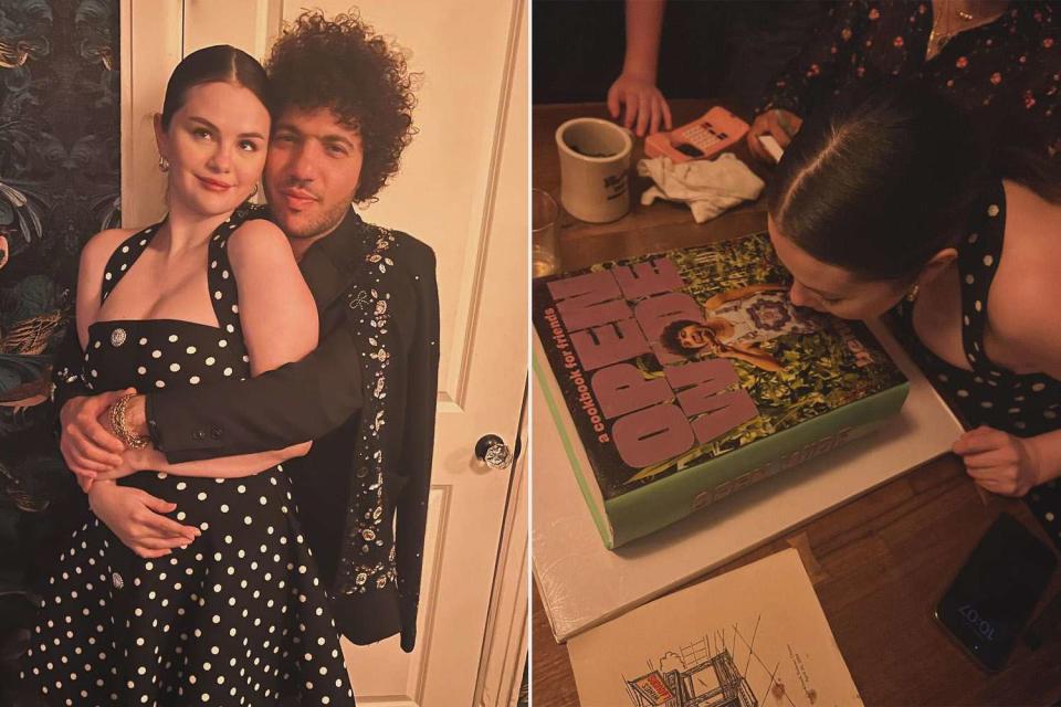 <p>Selena Gomez/Instagram</p> Selena Gomez and Benny Blanco; Gomez poses with a cake shaped like Blanco