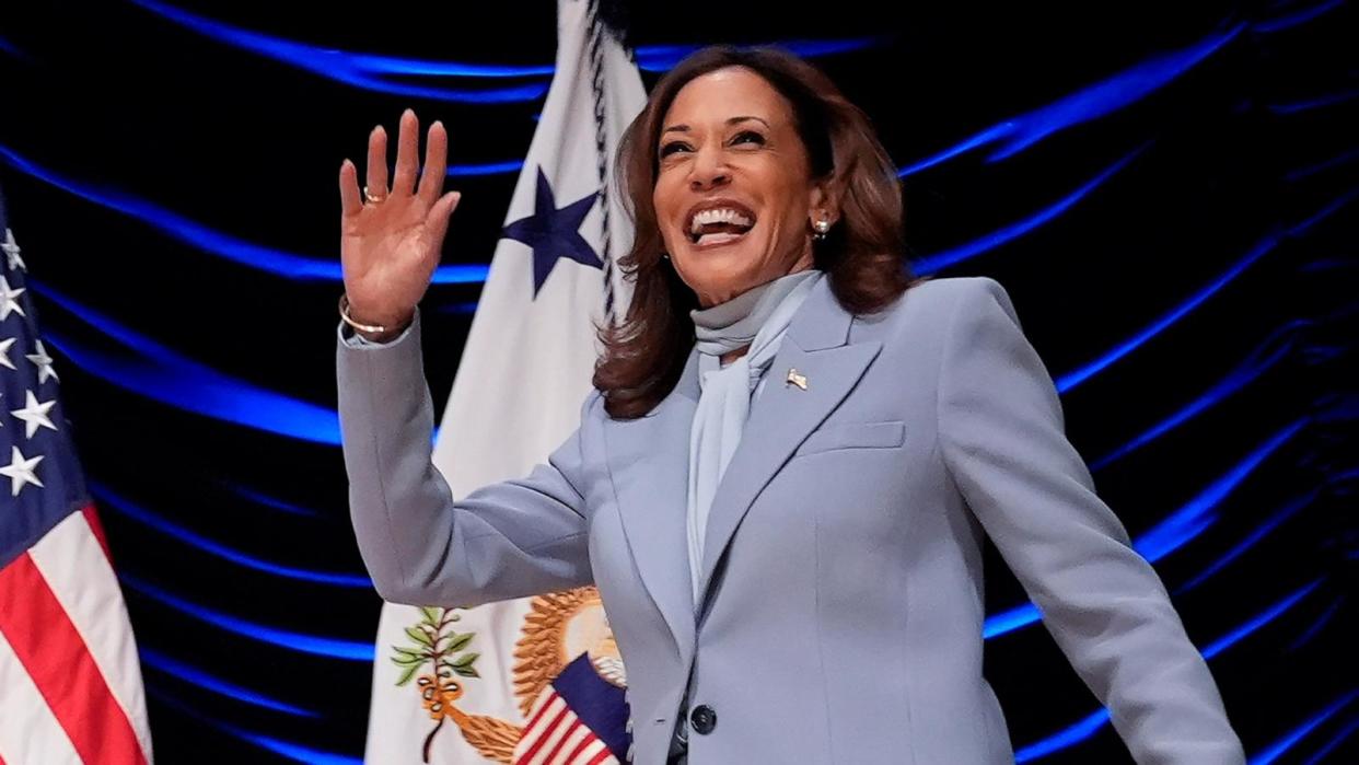 PHOTO: Democratic presidential nominee Vice President Kamala Harris arrives to speak at the Congressional Hispanic Caucus Institute (CHCI) leadership conference, Sept. 18, 2024, in Washington. (Jacquelyn Martin/AP)