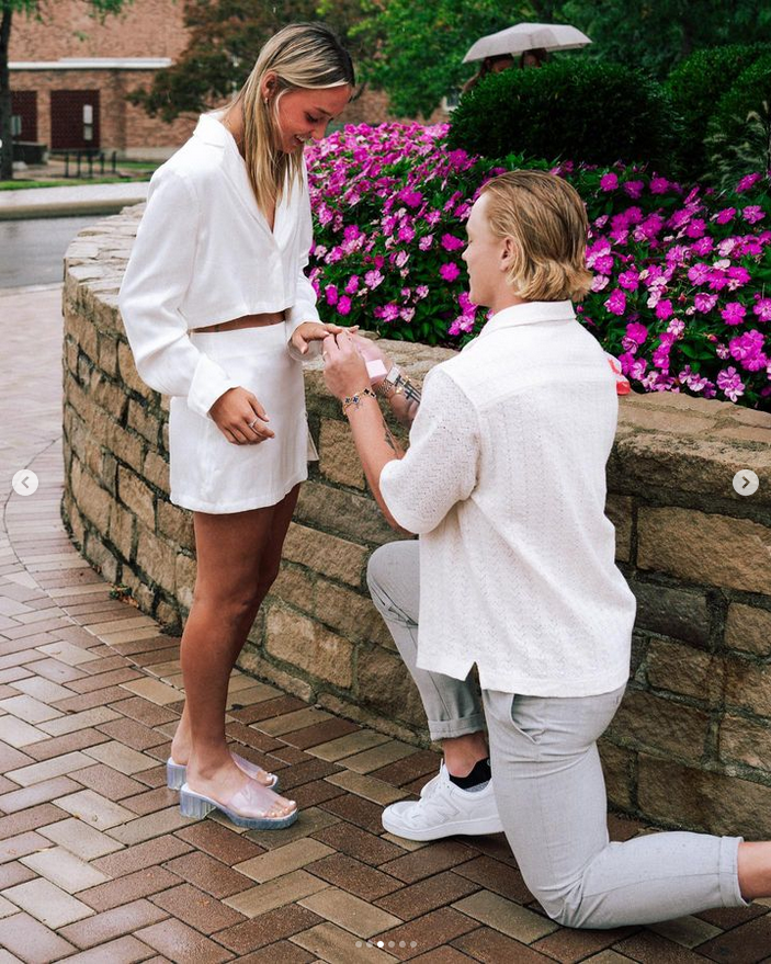 Tigers prospect Max Clark proposes to Dayton soccer player Kayli Farmer.