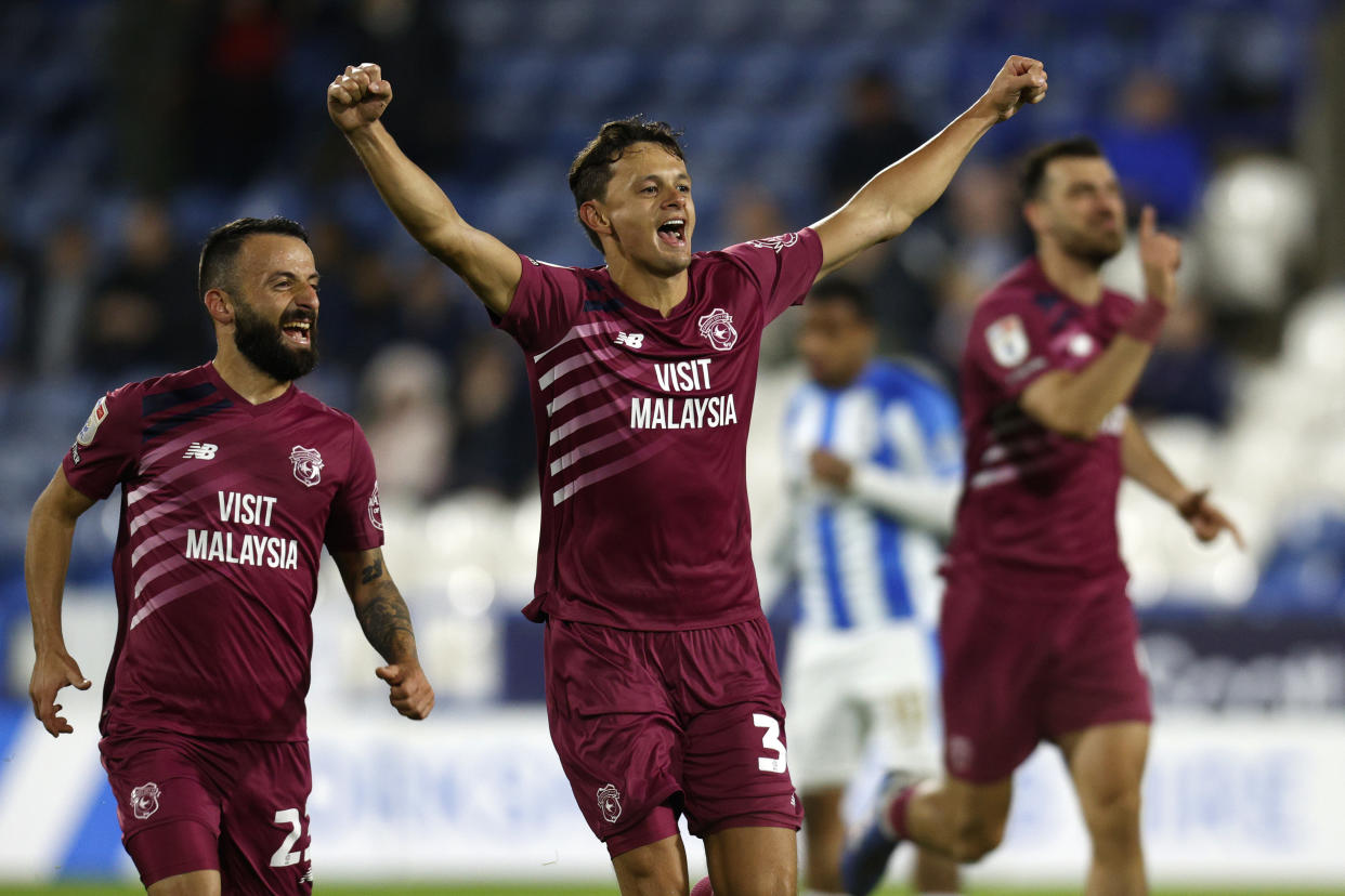 Cardiff City's Perry Ng celebrates scoring for the club against Huddersfield Town. 