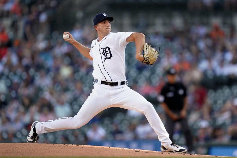 Detroit Tigers pitcher Beau Brieske throws against the Texas Rangers in the first inning at Comerica Park in Detroit on Thursday, June 16, 2022.