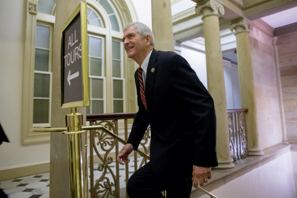 Daniel Webster leaves a House Republican special leadership election meeting