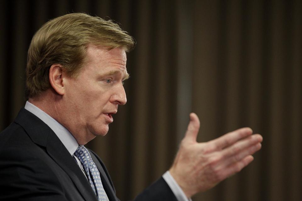 NFL Commissioner Roger Goodell speaks at a press conference following an owners meeting Tuesday, May 22, 2012, in Atlanta. (AP Photo/David Goldman)