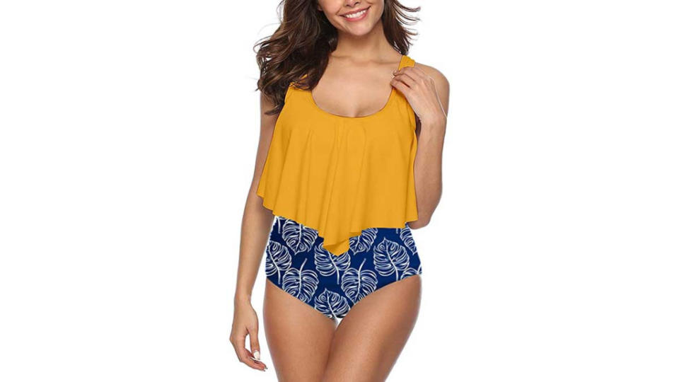 ruffled bikini top and contrasting bottom