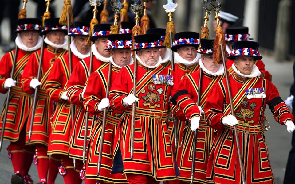 Yeomen of the Guard during the State Funeral of Queen Elizabeth II, held at Westminster Abbey - Andrew Milligan/PA