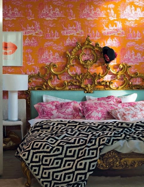 Orange and Pink Bedroom Wall 