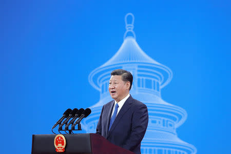 Chinese President Xi Jinping speaks during the 86th INTERPOL General Assembly at Beijing National Convention Center on September 26, 2017 in Beijing, China. REUTERS/Lintao Zhang/Pool