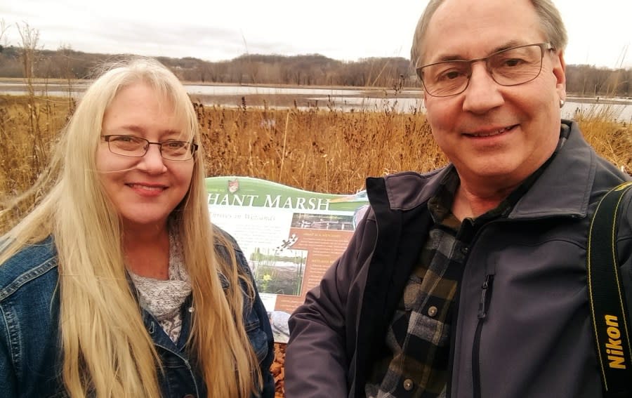 Tammy and Kelly Rundle filming at Nahant Marsh in Davenport for “Moved by Waters.”