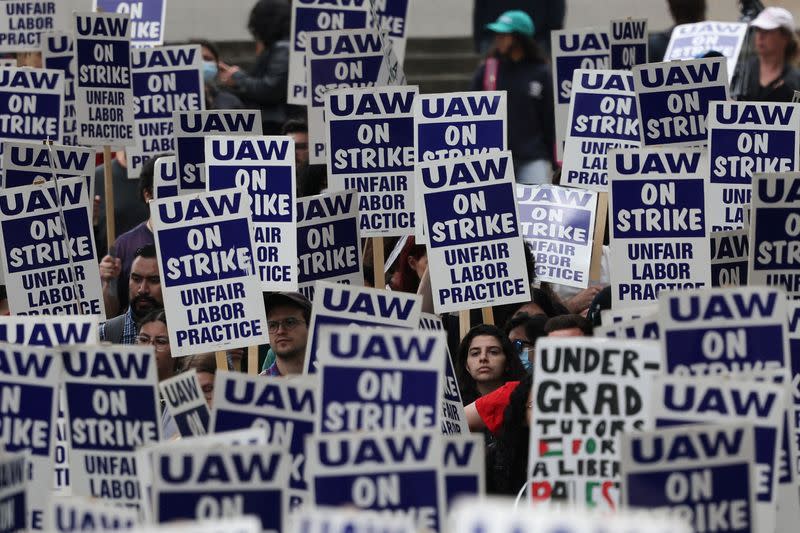 Unionized academic workers, upset about the University of California's response to pro-Palestinian protests at various campuses, strike at UCLA in Los Angeles