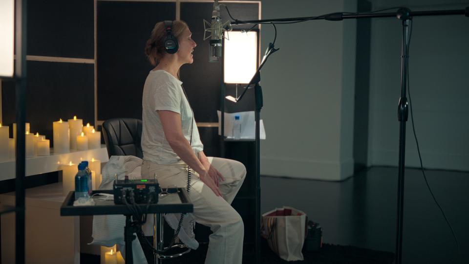 Celine Dion tried to get her voice back in the studio in the documentary, "I Am: Celine Dion," streaming on Prime Video June 25, 2024.