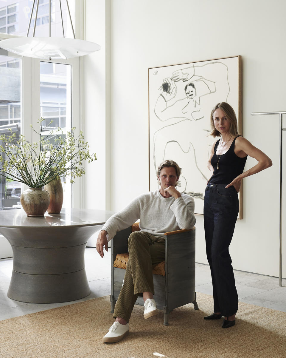 Toteme’s cofounders Karl Lindman and Elin Kling in the SoHo store. - Credit: Adrian Gaut