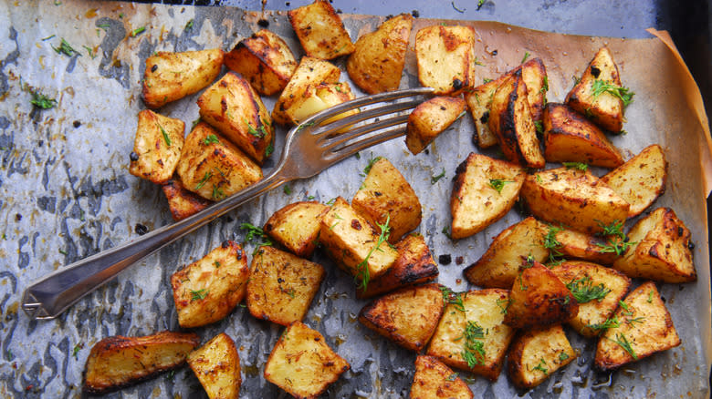 Pan of roasted potatoes