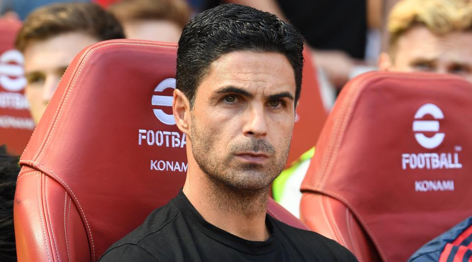 Arsenal manager Mikel Arteta looks on before the Premier League match between Arsenal FC and Leicester City at Emirates Stadium on August 13, 2022 in London, England.