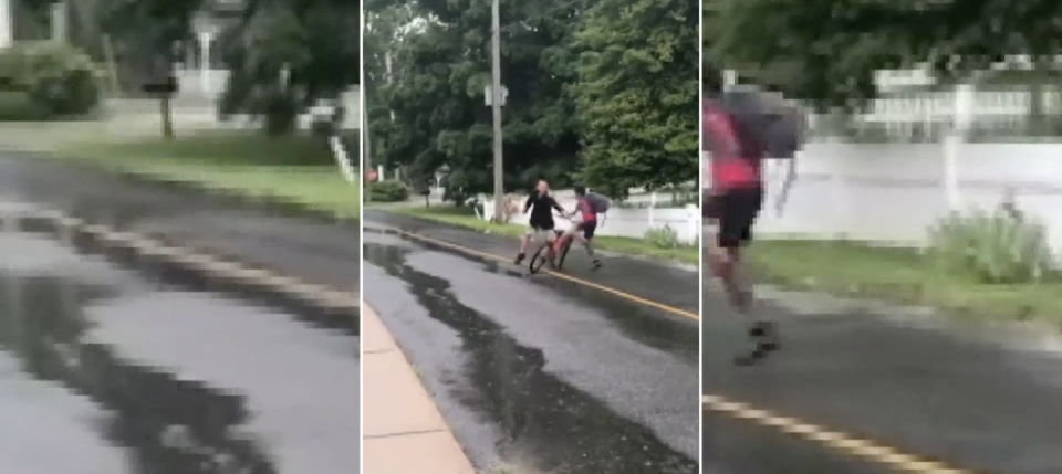 Footage of the incident in question as a man pushes a child off of his bicycle.  (FOX 61)