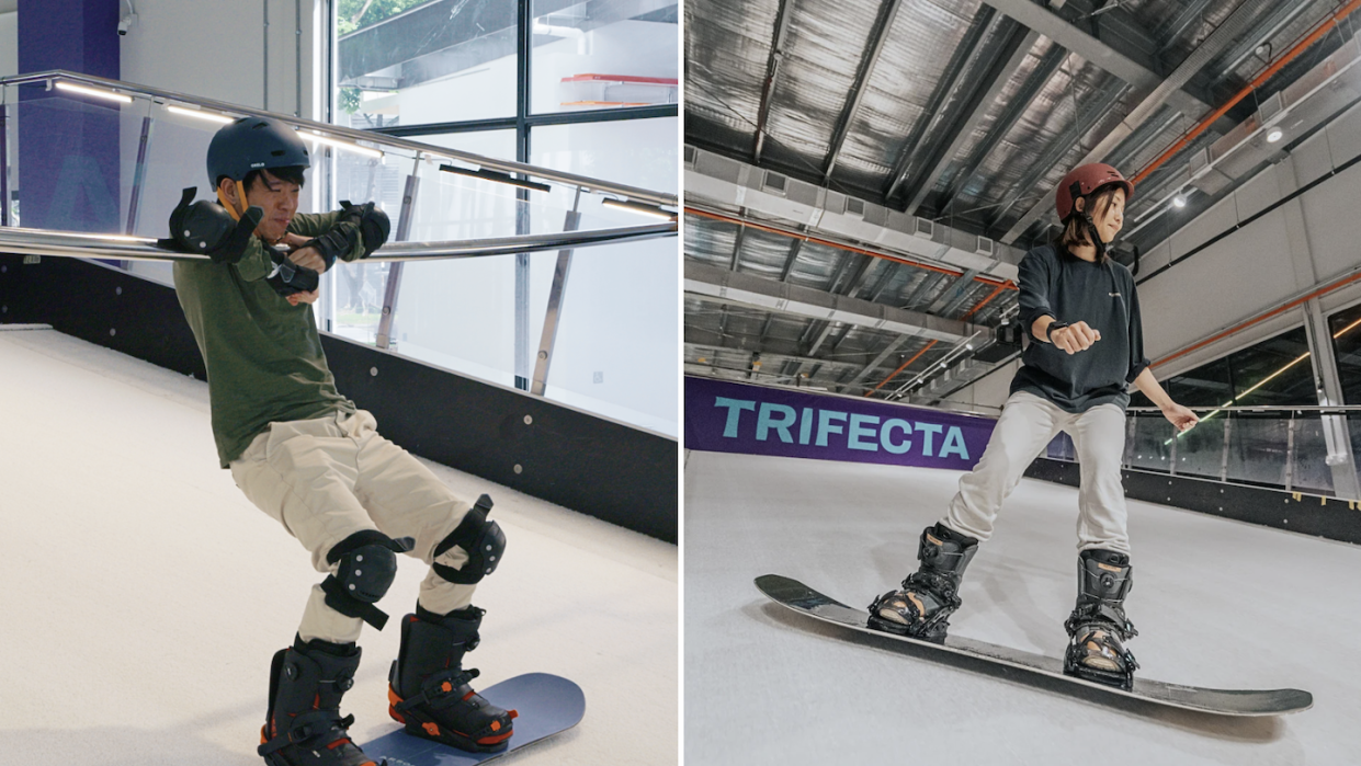 Snowboarding on a ski simulator at Trifecta (Photos: Yahoo Southeast Asia & Trifecta)