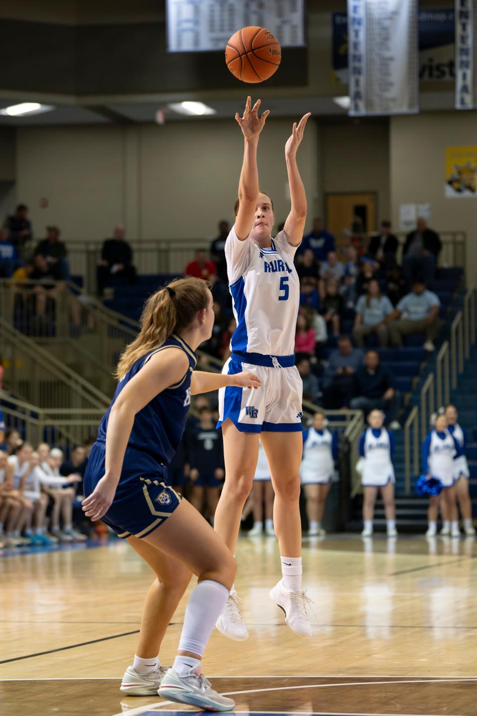 Washburn Rural forward Maddie Vickery (5) shoots the ball February. 9, 2024 at Washburn Rural High School.