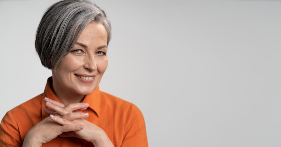 Woman with gray bob haircut