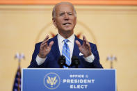 President-elect Joe Biden speaks at The Queen theater Wednesday, Nov. 25, 2020, in Wilmington, Del. (AP Photo/Carolyn Kaster)