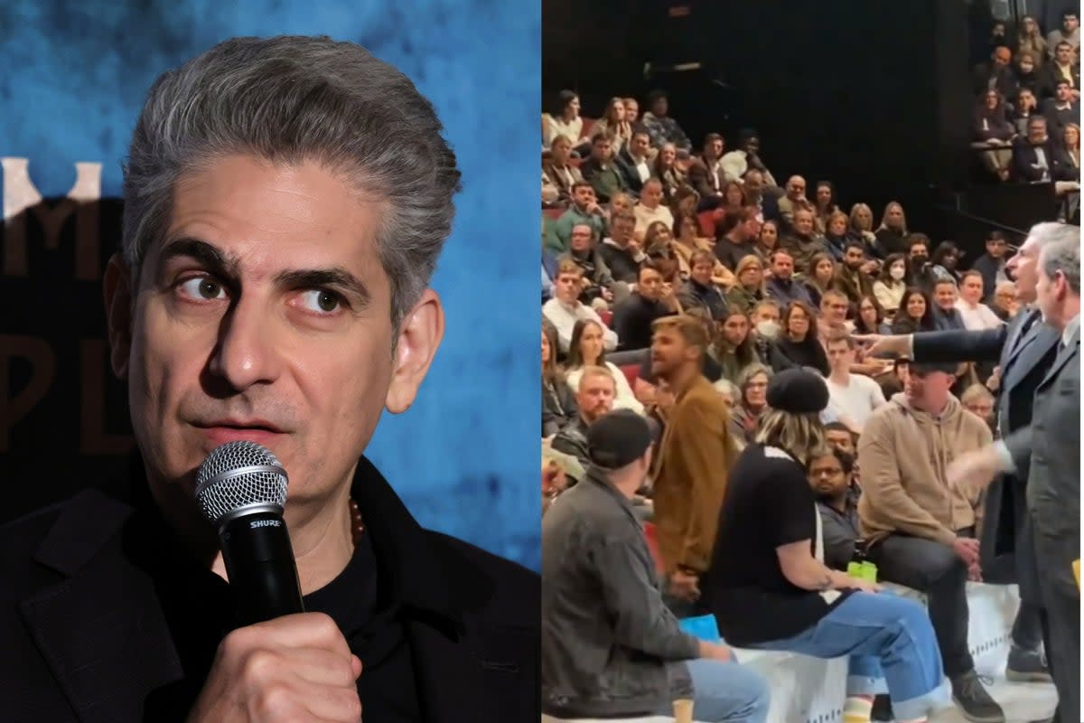 Michael Imperioli shouts at Broadway protester (Getty / X - XR_NYC)